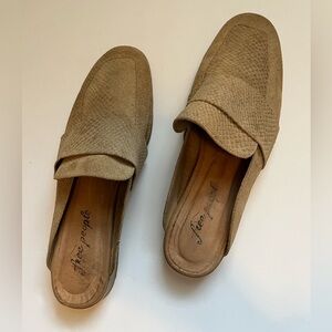Free People At Ease Beige Tan Suede Snake Pattern Loafers